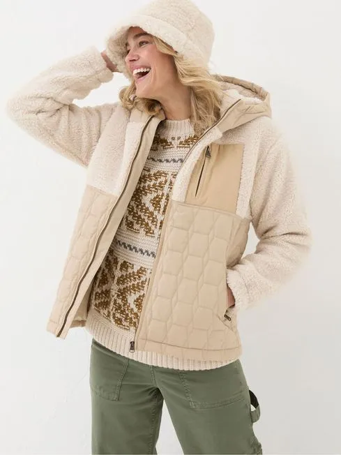 Women Fatface Coats and Jackets Honey Natural Fleece Quilted Jacket