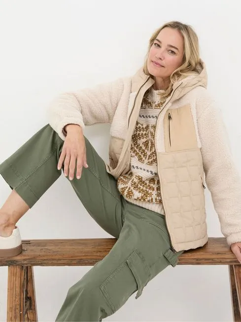Women Fatface Coats and Jackets Honey Natural Fleece Quilted Jacket