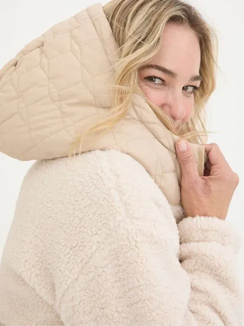 Women Fatface Coats and Jackets Honey Natural Fleece Quilted Jacket