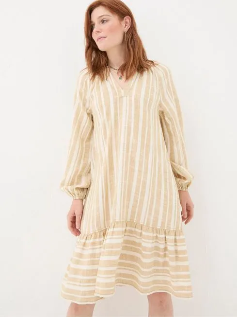 Women Fatface Dresses Amy Natural Linen Blend Stripe Dress
