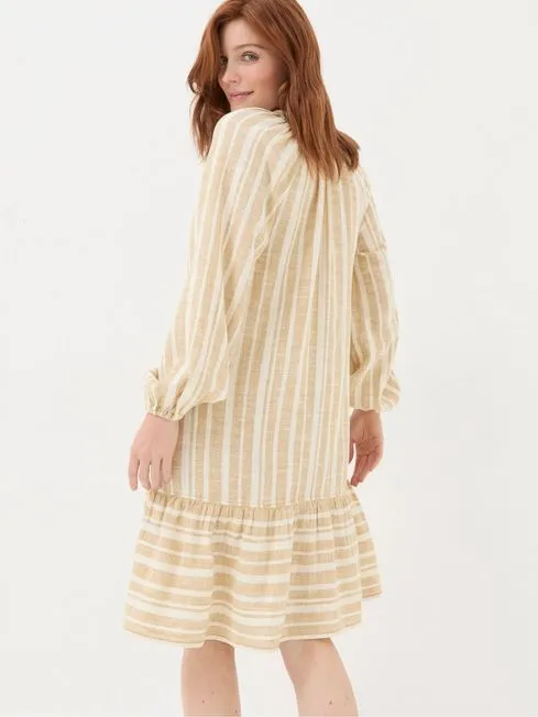Women Fatface Dresses Amy Natural Linen Blend Stripe Dress