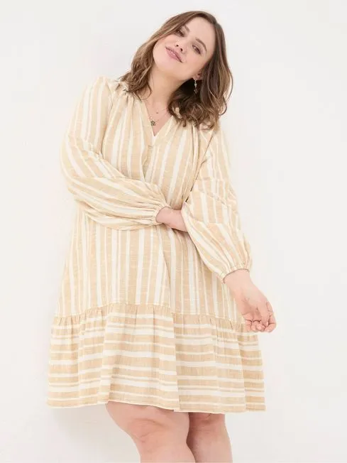 Women Fatface Dresses Amy Natural Linen Blend Stripe Dress