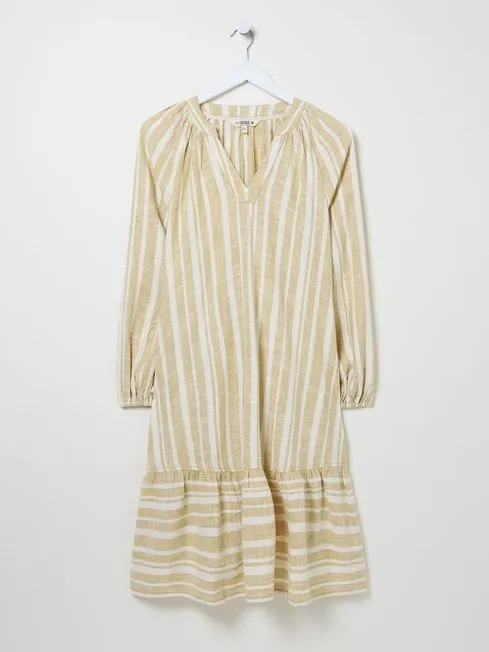 Women Fatface Dresses Amy Natural Linen Blend Stripe Dress