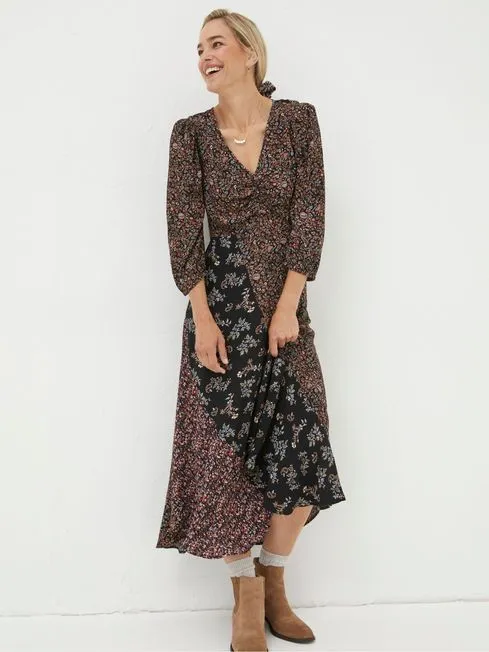 Women Fatface Dresses Black Nate Craft Floral Midi Dress