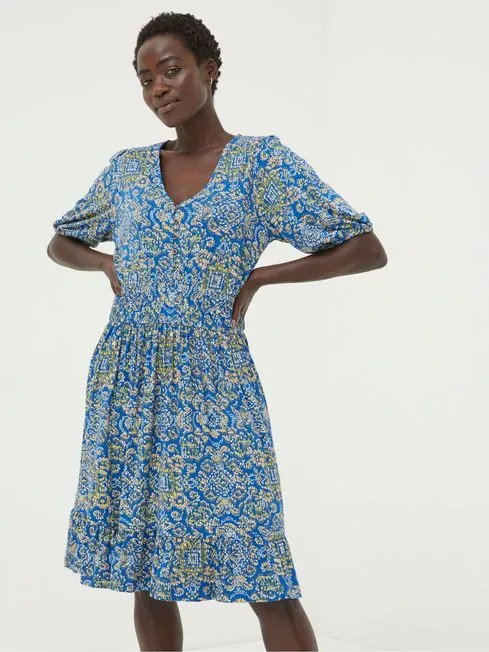 Women Fatface Dresses Blue Lottie Aztec Texture Jersey Dress