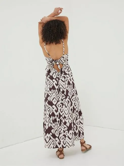 Women Fatface Dresses Brown Ikat Julien Linen Midi Dress Women Fatface Dresses Brown Ikat Julien Linen Midi Dress