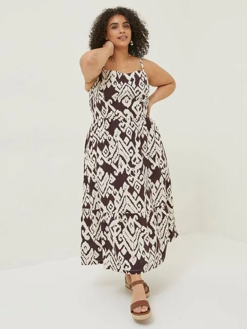 Women Fatface Dresses Brown Ikat Julien Linen Midi Dress Women Fatface Dresses Brown Ikat Julien Linen Midi Dress