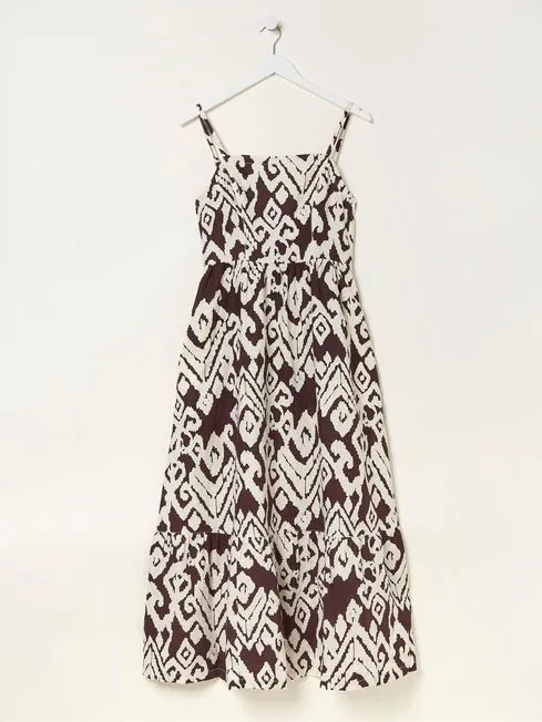 Women Fatface Dresses Brown Ikat Julien Linen Midi Dress Women Fatface Dresses Brown Ikat Julien Linen Midi Dress