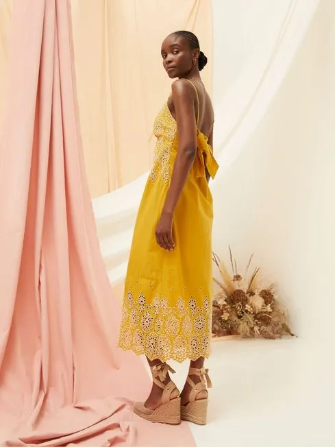 Women Fatface Dresses Daisy Yellow Broderie Midi Dress Women Fatface Dresses Daisy Yellow Broderie Midi Dress