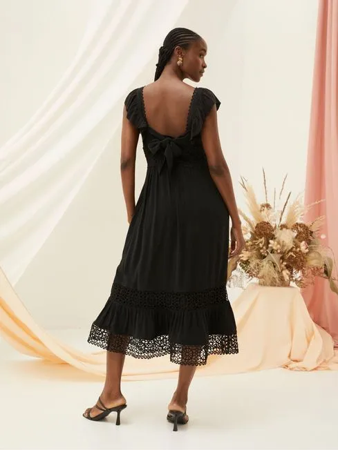 Women Fatface Dresses Hibiscus Black Lace Midi Dress