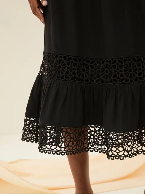 Women Fatface Dresses Hibiscus Black Lace Midi Dress