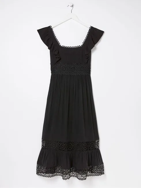 Women Fatface Dresses Hibiscus Black Lace Midi Dress