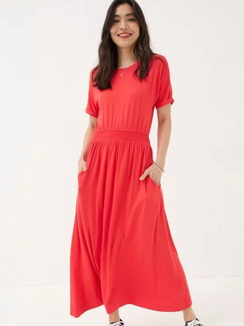 Women Fatface Dresses Red Midi Jersey Dress
