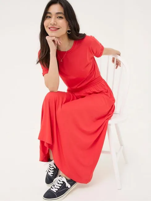 Women Fatface Dresses Red Midi Jersey Dress