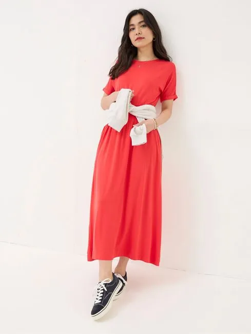 Women Fatface Dresses Red Midi Jersey Dress