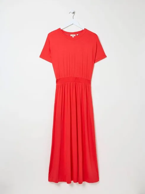 Women Fatface Dresses Red Midi Jersey Dress