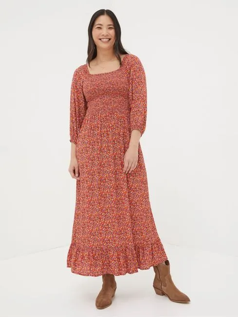 Women Fatface Dresses RedOrange Adele Midi Dress