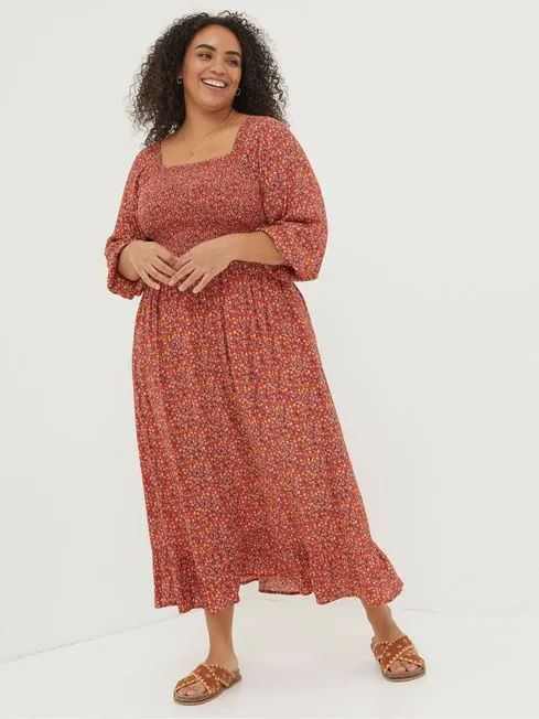 Women Fatface Dresses RedOrange Adele Midi Dress Women Fatface Dresses RedOrange Adele Midi Dress