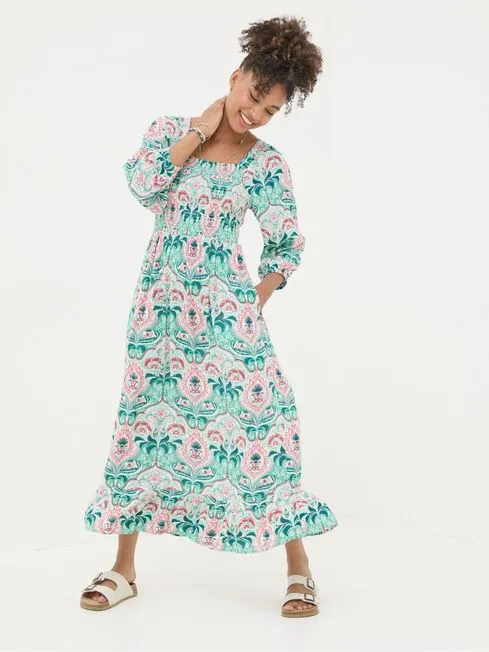 Women Fatface Floral Dresses Adele Blue Paisley Mirrored Midi Dress