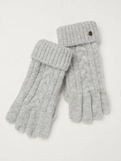 Women Fatface Gloves Grey Cable Knit Gloves