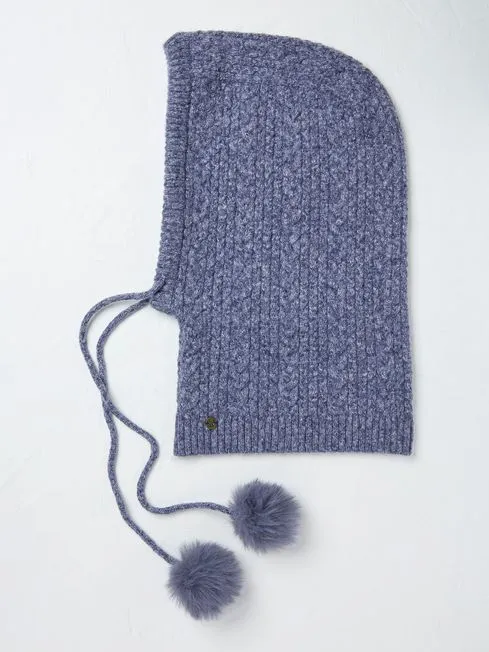Women Fatface Hats Navy Cable Knit Hood Hat