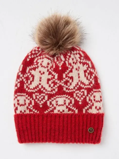 Women Fatface Hats Red Ginger Bread Beanie Hat