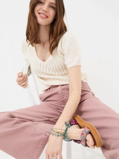 Women Fatface Jeans Cassie Pink Wide Leg Jeans