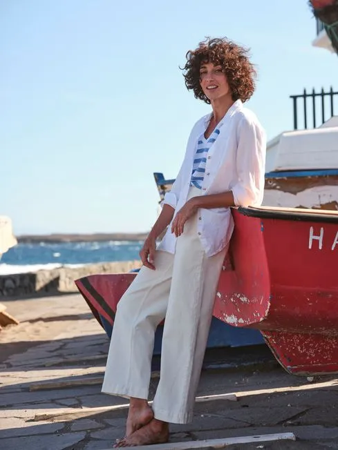 Women Fatface Jeans Keswick White Wide Leg Cropped Jeans