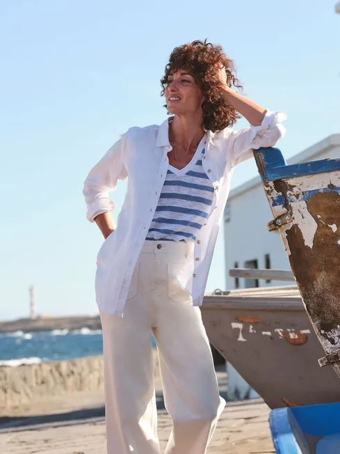 Women Fatface Jeans Keswick White Wide Leg Cropped Jeans