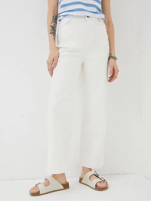 Women Fatface Jeans Keswick White Wide Leg Cropped Jeans