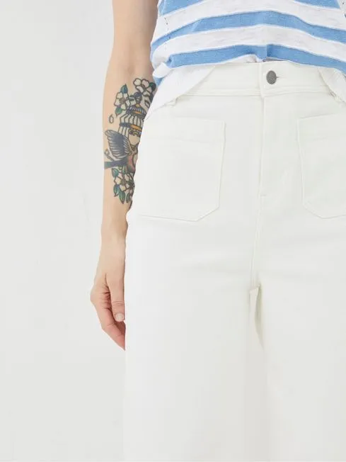 Women Fatface Jeans Keswick White Wide Leg Cropped Jeans