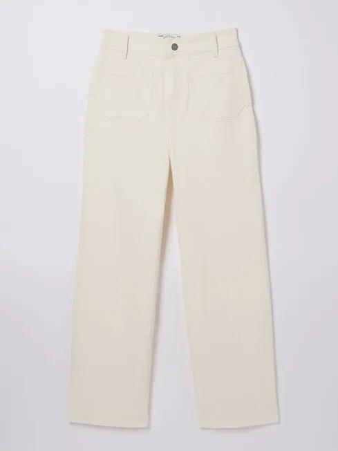 Women Fatface Jeans Keswick White Wide Leg Cropped Jeans