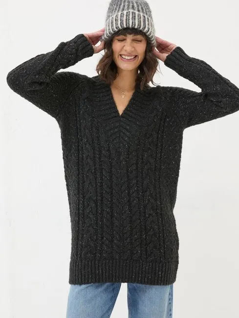 Women Fatface Knitwear Black Alicia VNeck Tunic