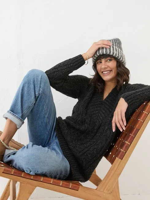 Women Fatface Knitwear Black Alicia VNeck Tunic Women Fatface Knitwear Black Alicia VNeck Tunic
