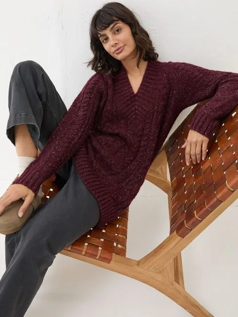 Women Fatface Knitwear Dark Red Alicia VNeck Tunic Women Fatface Knitwear Dark Red Alicia VNeck Tunic
