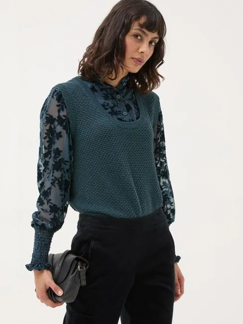 Women Fatface Knitwear Dark Teal Hadley 2 In 1 Devore Jumper