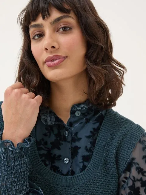 Women Fatface Knitwear Dark Teal Hadley 2 In 1 Devore Jumper Women Fatface Knitwear Dark Teal Hadley 2 In 1 Devore Jumper