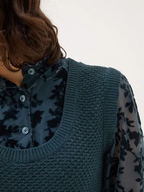 Women Fatface Knitwear Dark Teal Hadley 2 In 1 Devore Jumper Women Fatface Knitwear Dark Teal Hadley 2 In 1 Devore Jumper