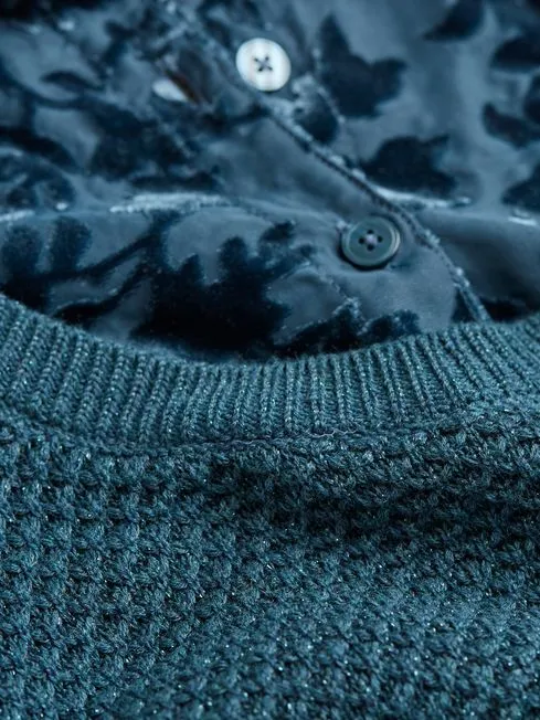 Women Fatface Knitwear Dark Teal Hadley 2 In 1 Devore Jumper Women Fatface Knitwear Dark Teal Hadley 2 In 1 Devore Jumper
