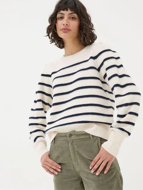 Women Fatface Knitwear Eliana Cream Stripe Jumper