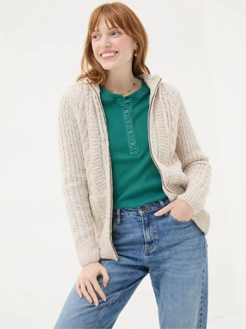 Women Fatface Knitwear Ivory Alicia Hoodie