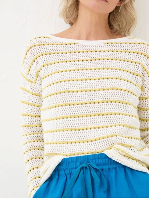 Women Fatface Knitwear Kalani Yellow Crochet Stripe Jumper Women Fatface Knitwear Kalani Yellow Crochet Stripe Jumper