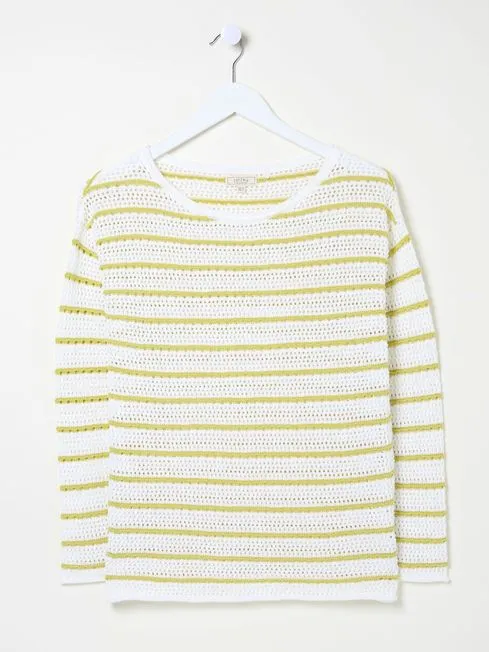 Women Fatface Knitwear Kalani Yellow Crochet Stripe Jumper Women Fatface Knitwear Kalani Yellow Crochet Stripe Jumper