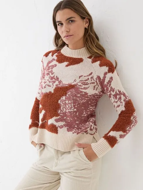 Women Fatface Knitwear Natural Pattern Funnel Neck