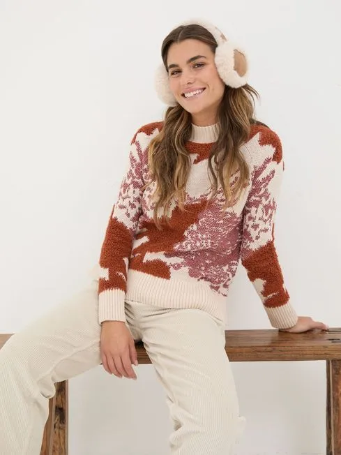 Women Fatface Knitwear Natural Pattern Funnel Neck Women Fatface Knitwear Natural Pattern Funnel Neck