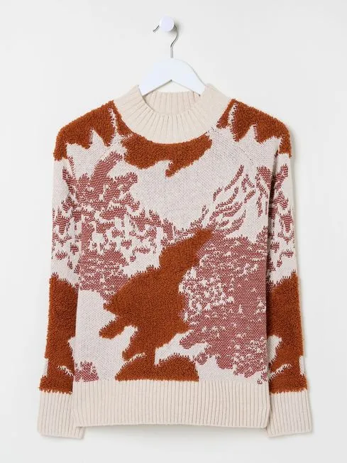 Women Fatface Knitwear Natural Pattern Funnel Neck Women Fatface Knitwear Natural Pattern Funnel Neck