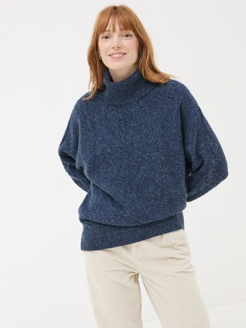 Women Fatface Knitwear Navy Amara Roll Neck Knitted Jumper