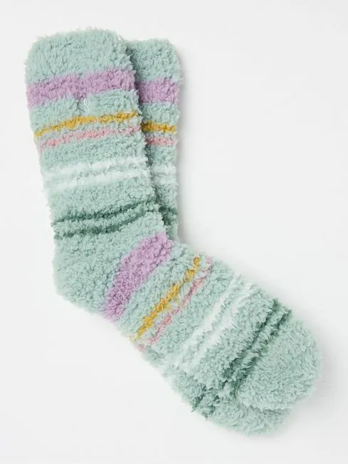 Women Fatface Loungewear Green Fluffy Stripe Socks