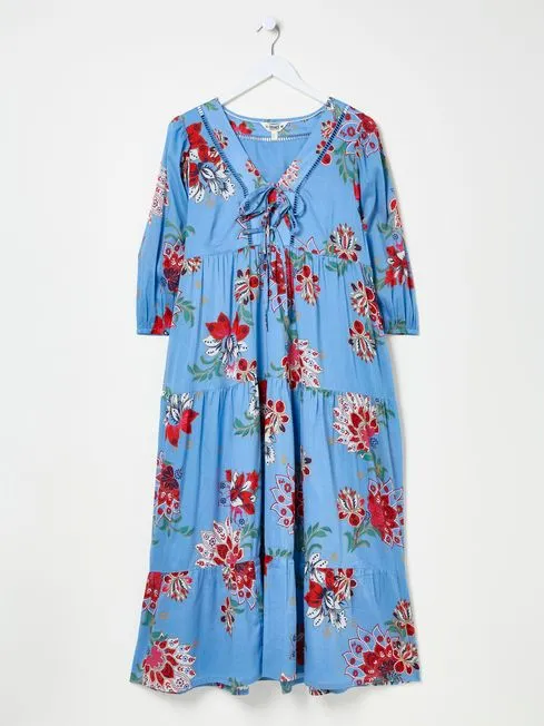 Women Fatface Maxi Dresses Bright Blue 100 Cotton Frankie Maxi Dress