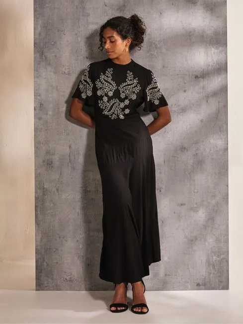 Women Fatface Maxi Dresses Margot Black Beaded Maxi Dress